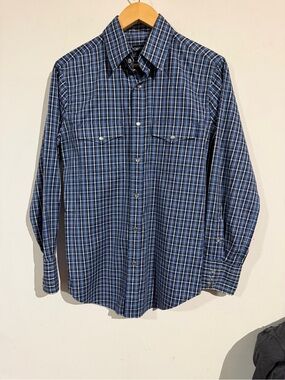Tom Ford Navy and White Plaid Button-Down Shirt